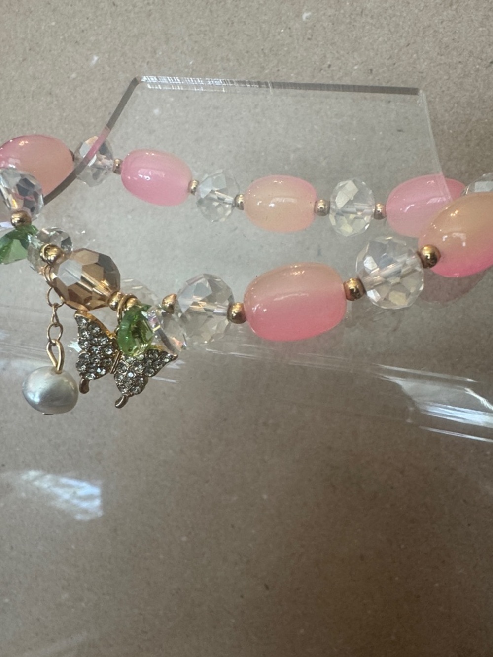 Pink Beaded Butterfly Charm Bracelet - Unbranded - Picture 2 of 2